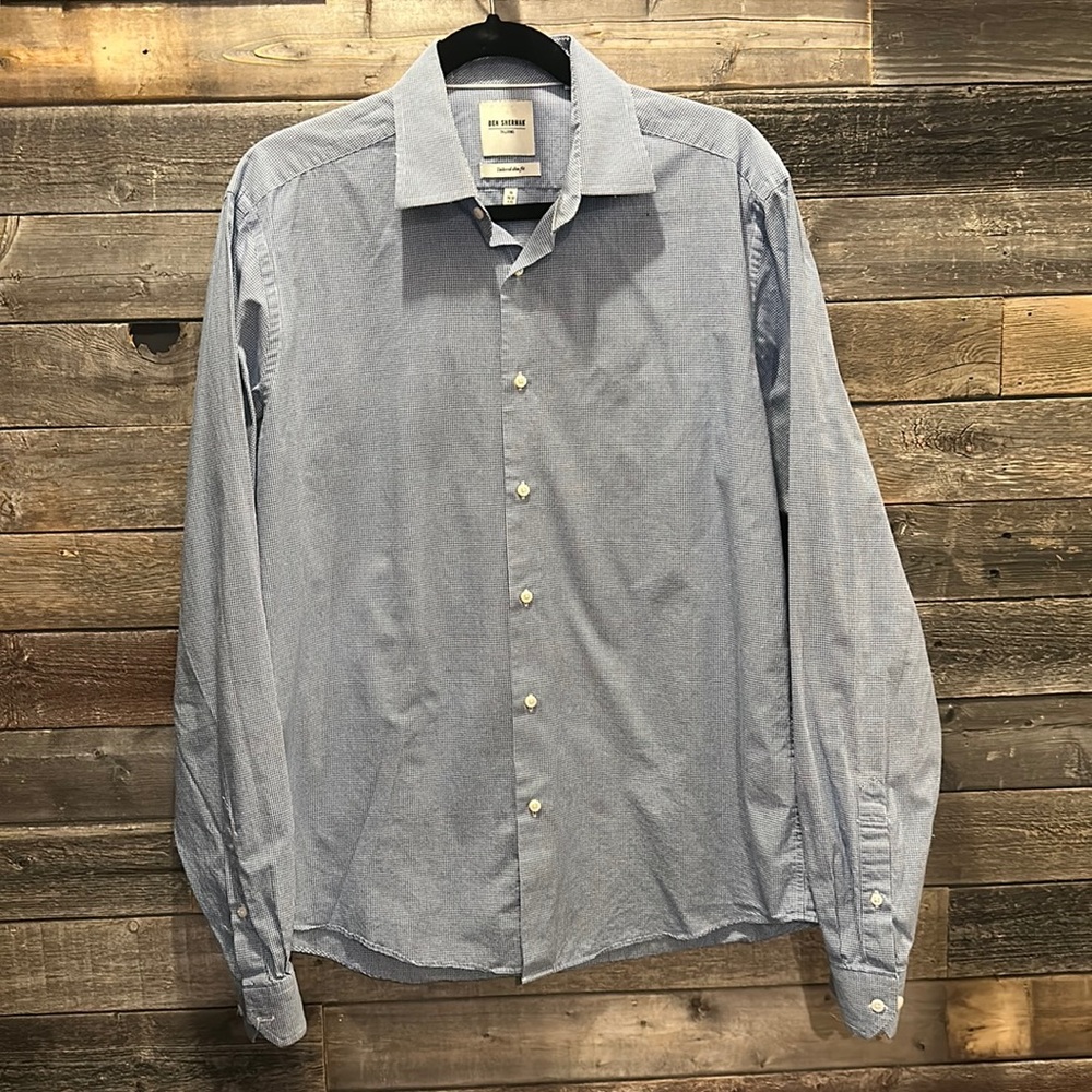 EUC Ben Sherman SlimFit Men’s Blue checkered long sleeve shirt Sz L 16 36/37